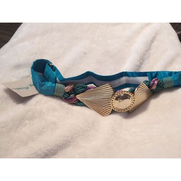 Anthony Alexander Belt Teal Blue Satin  With Woven Strings And Gold Buckle main image 5
